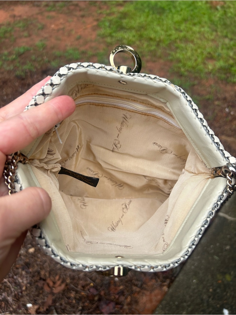 Vintage Whiting & Davis White Enamel Mesh Shoulder Bag Purse Silver Chain USA - Picture 5 of 11